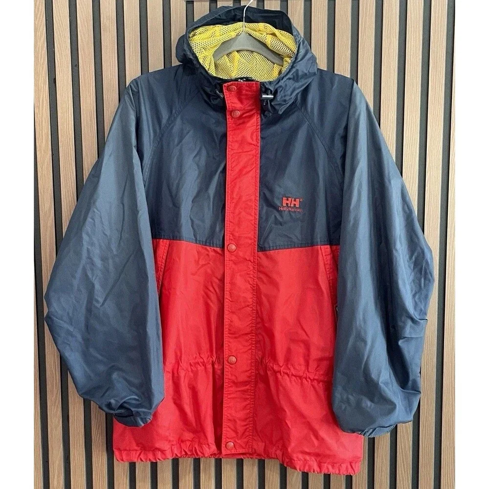 Vintage 90s Helly Hansen Sailing Color Block Rain Jacket Men's S-M Red Blue - Picture 2 of 14